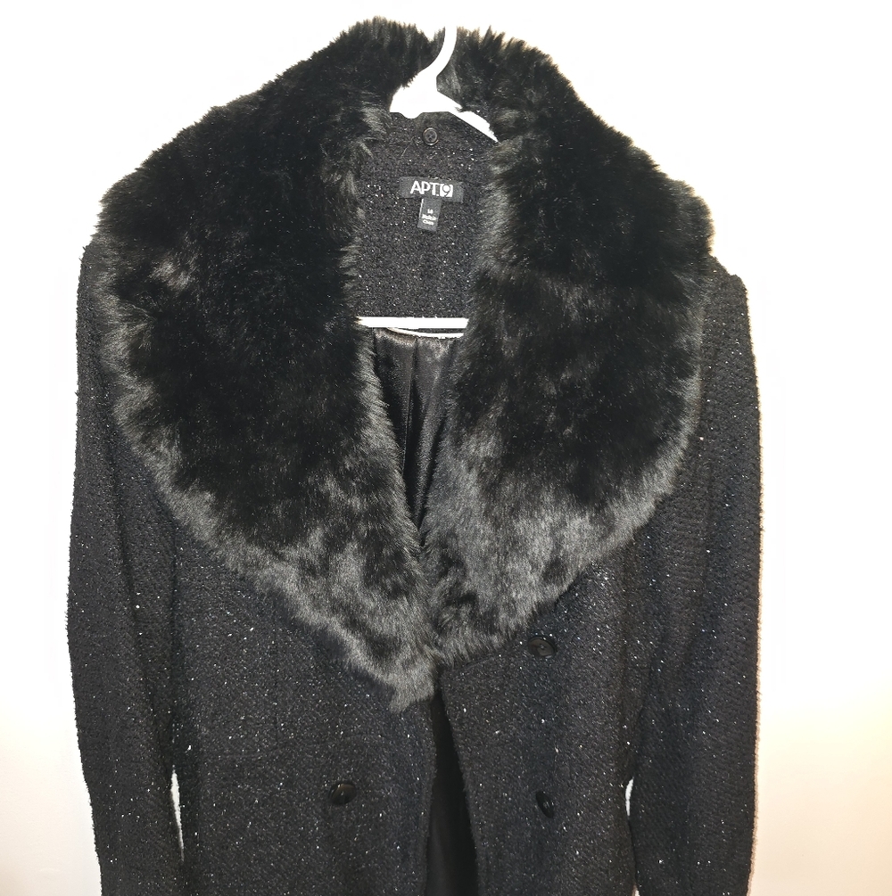 Apt. 9 Women's Black Detachable Faux Fur Collar Coat
